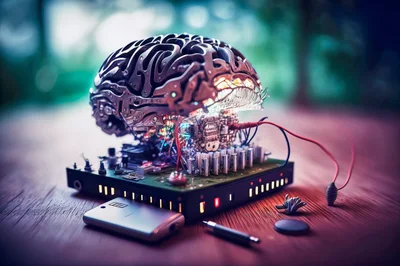 Mechanical Brain Connected To Circuit Board
