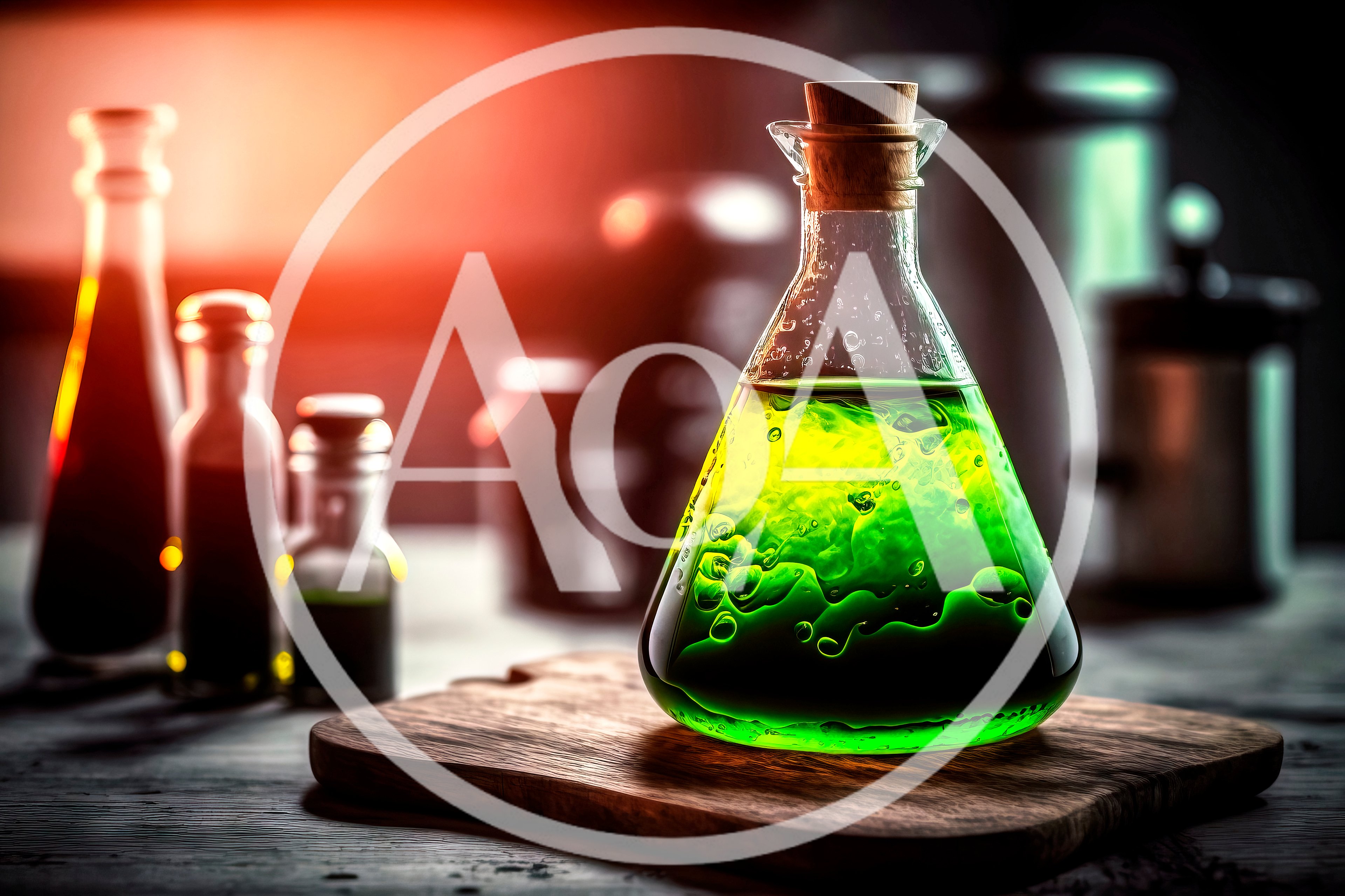 Glowing Green Potion In A Glass Flask