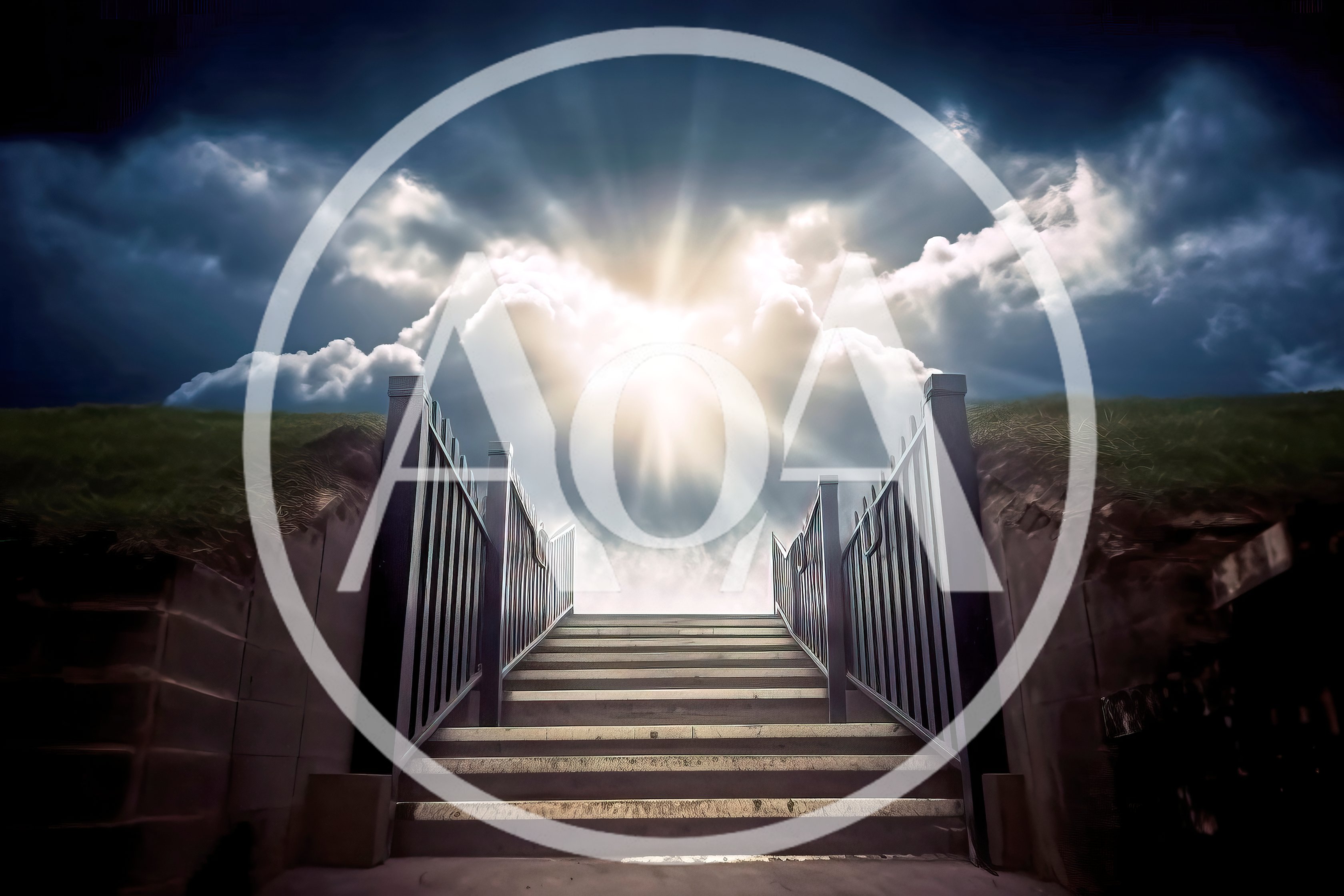 Stairway Leading Upward Toward A Bright Heavenly Light