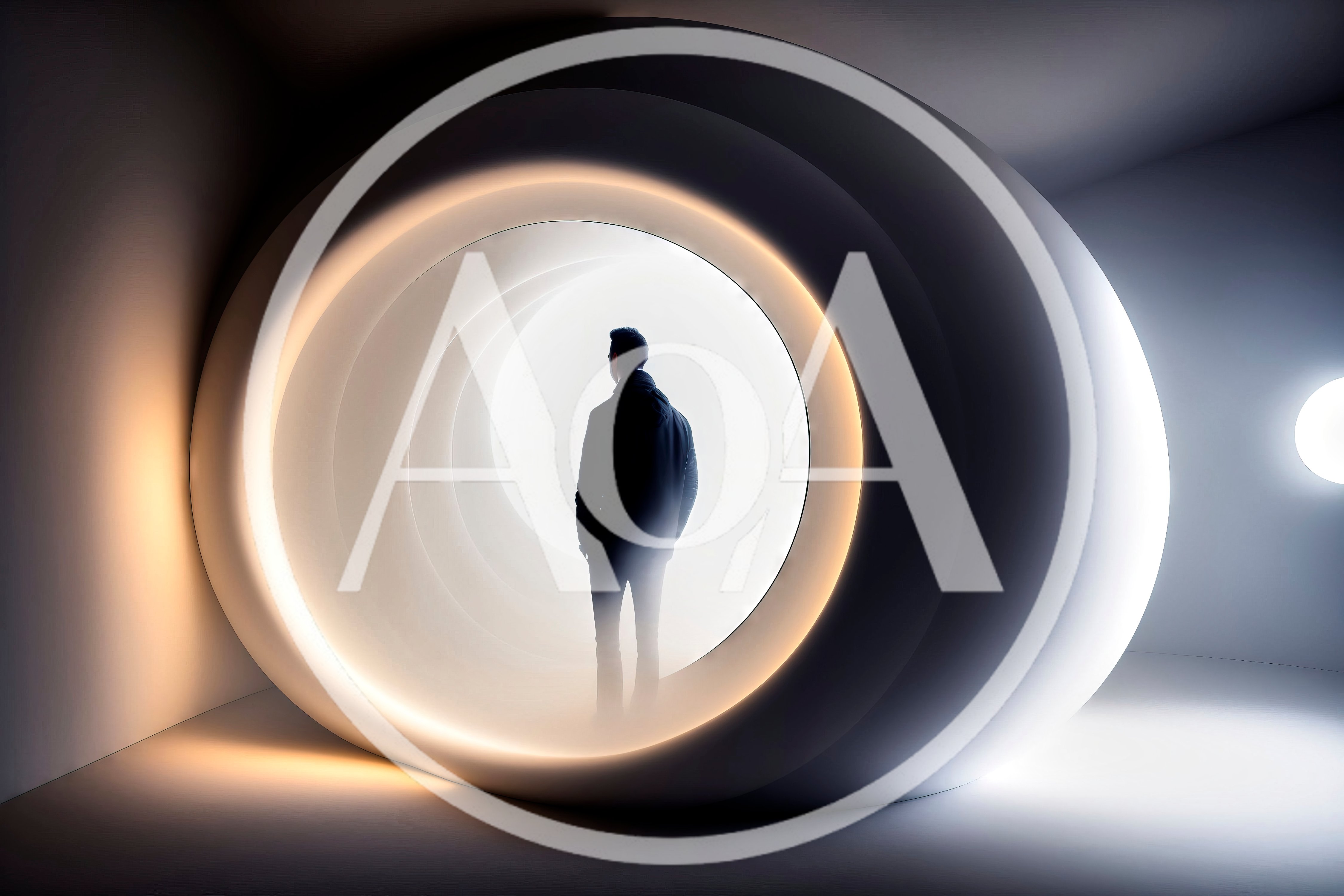 Man Standing Inside A Futuristic Glowing Circular Portal