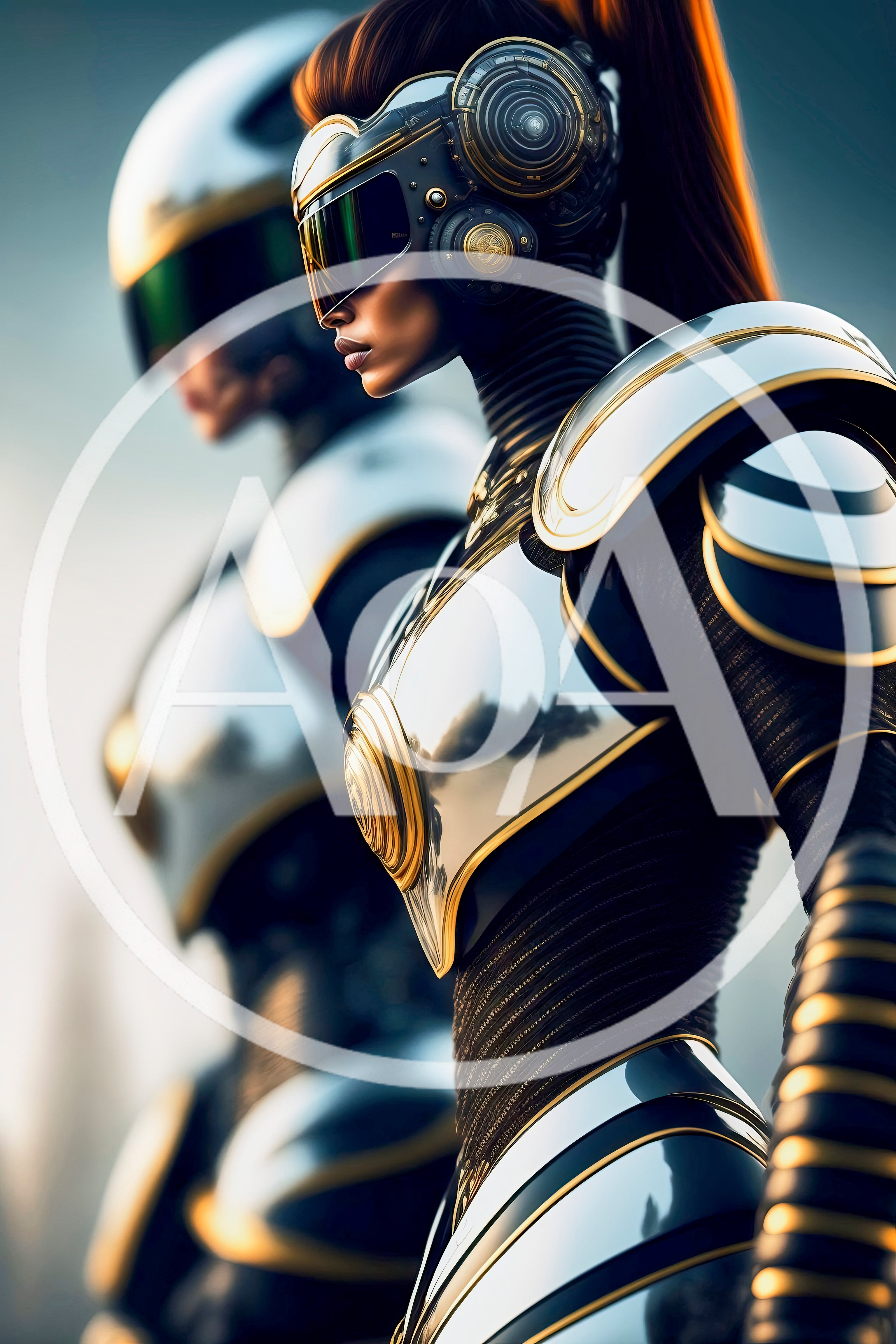 Futuristic Female Cyborg Soldiers In Polished Armor