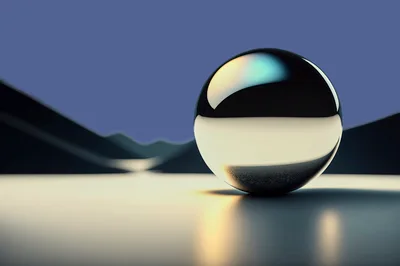 Reflective Metallic Sphere In A Minimalist Landscape