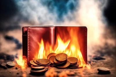 Burning Leather Wallet With Scattered Gold Coins