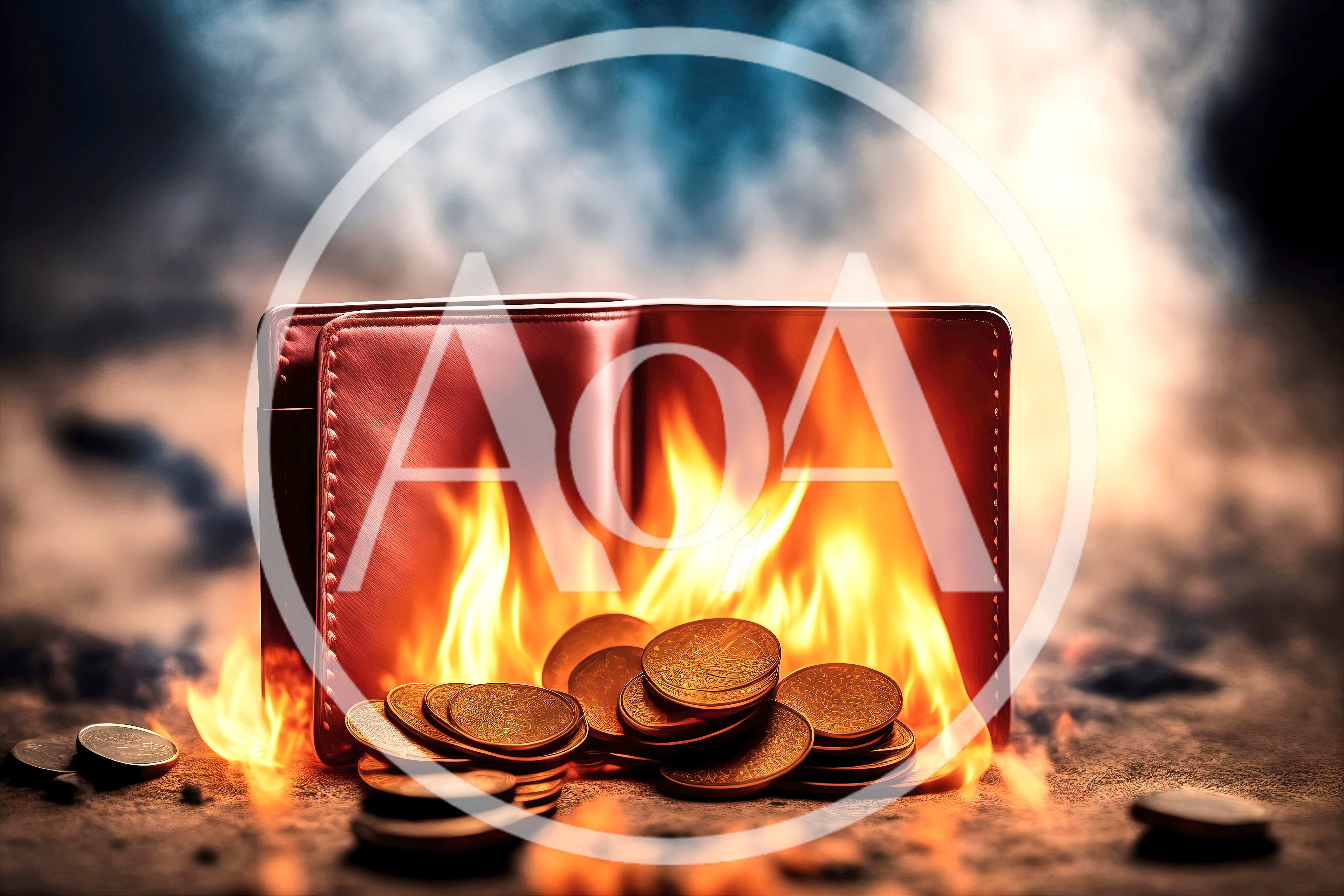 Burning Leather Wallet With Scattered Gold Coins