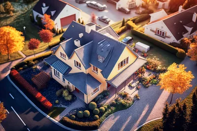 Aerial View Of A Suburban House In Autumn