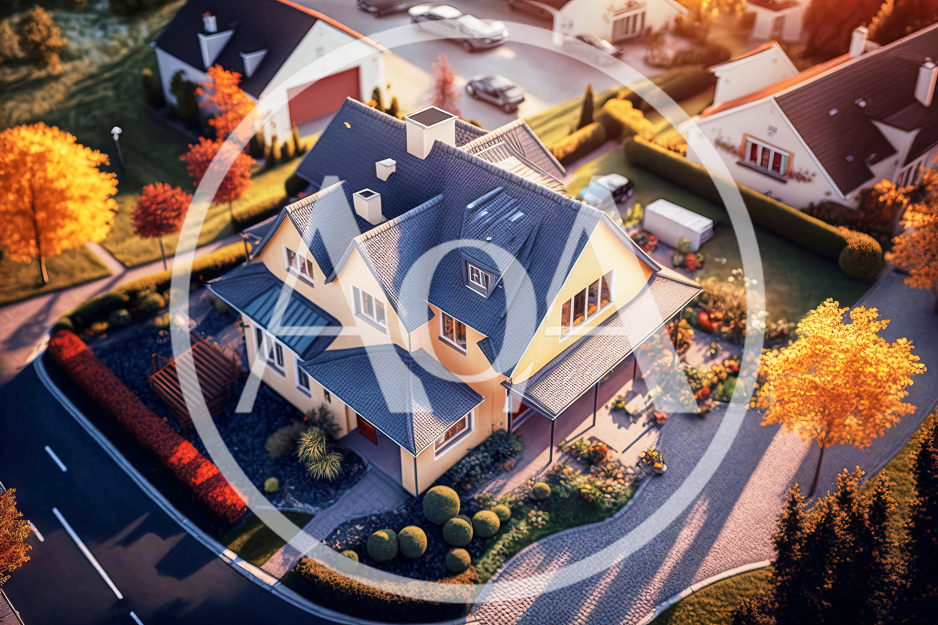 Aerial View Of A Suburban House In Autumn