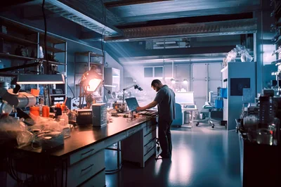 Scientist Working In A Modern Laboratory At Night