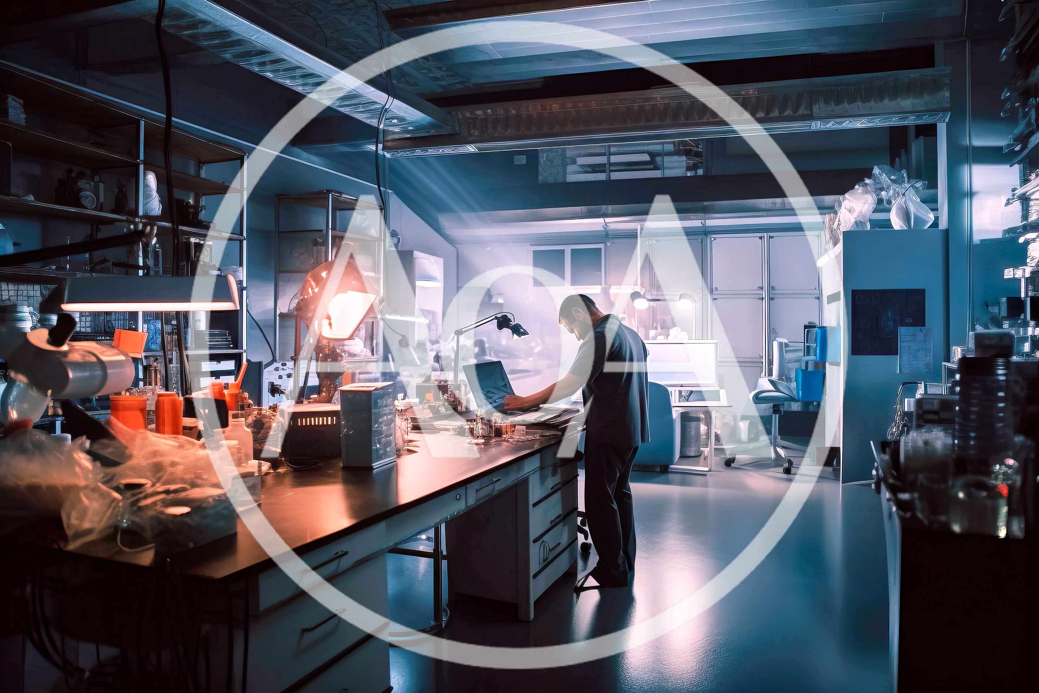 Scientist Working In A Modern Laboratory At Night