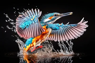 Common Kingfisher Taking Flight From Water Surface