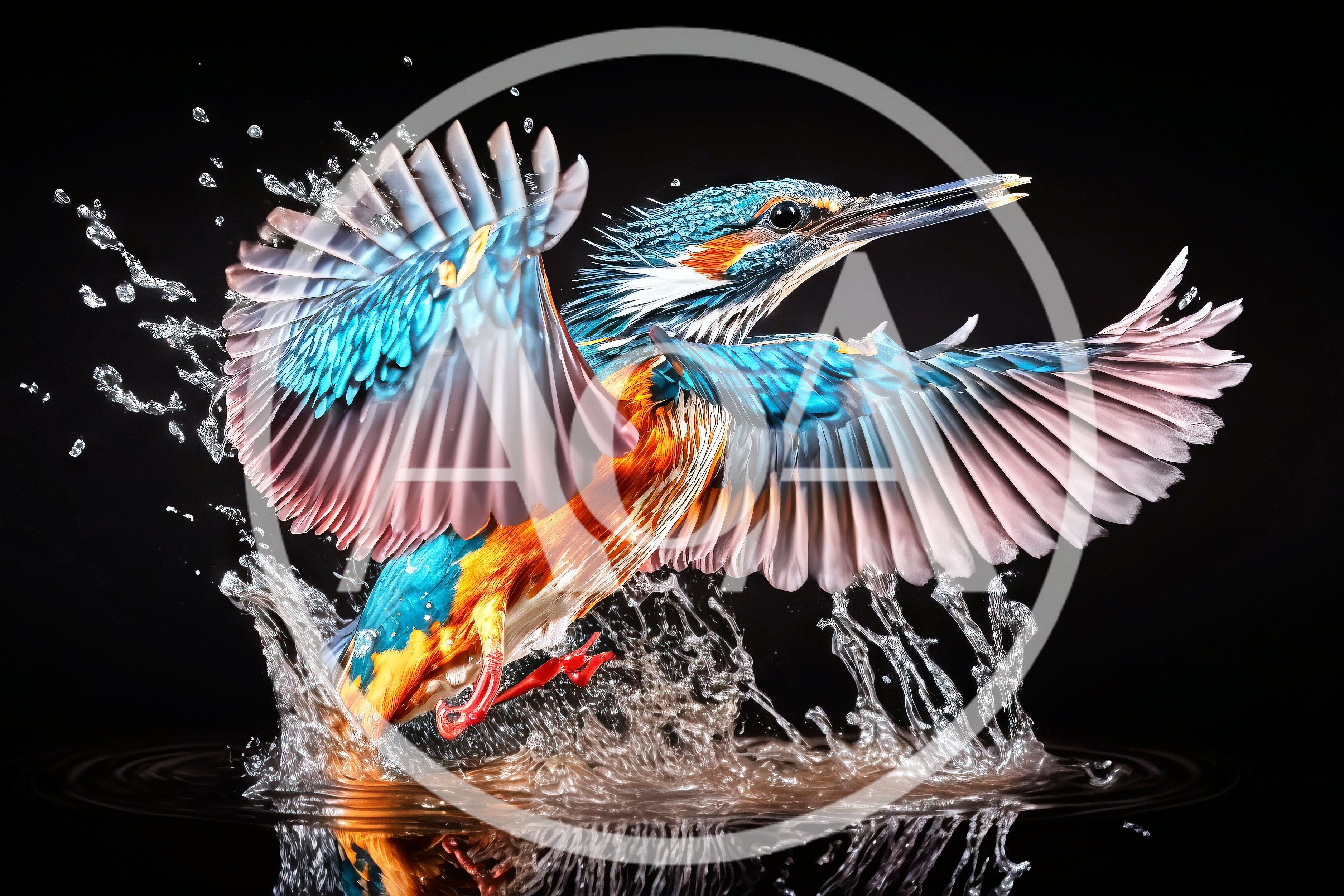 Common Kingfisher Taking Flight From Water Surface