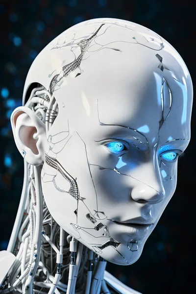 Futuristic Android Head With Glowing Blue Eyes