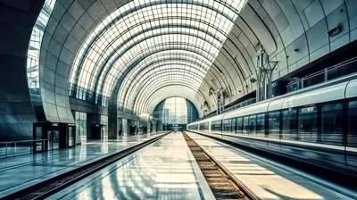 Modern High Speed Train At A Futuristic Railway Station