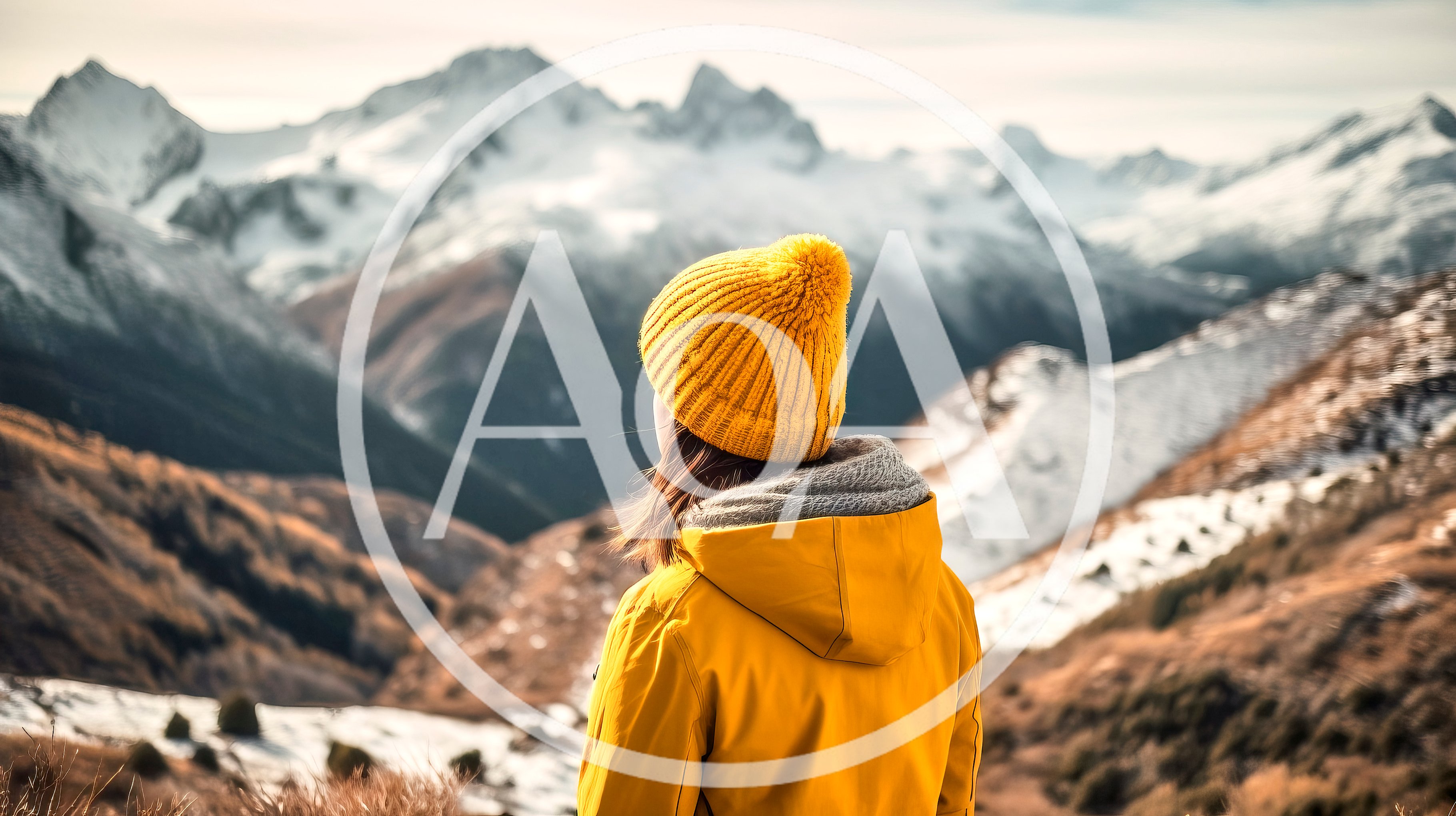 Woman Wearing Yellow Jacket Looking At Snowy Mountains