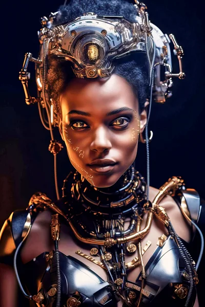 Portrait Of A Futuristic Cyborg Woman With Cybernetic Implants
