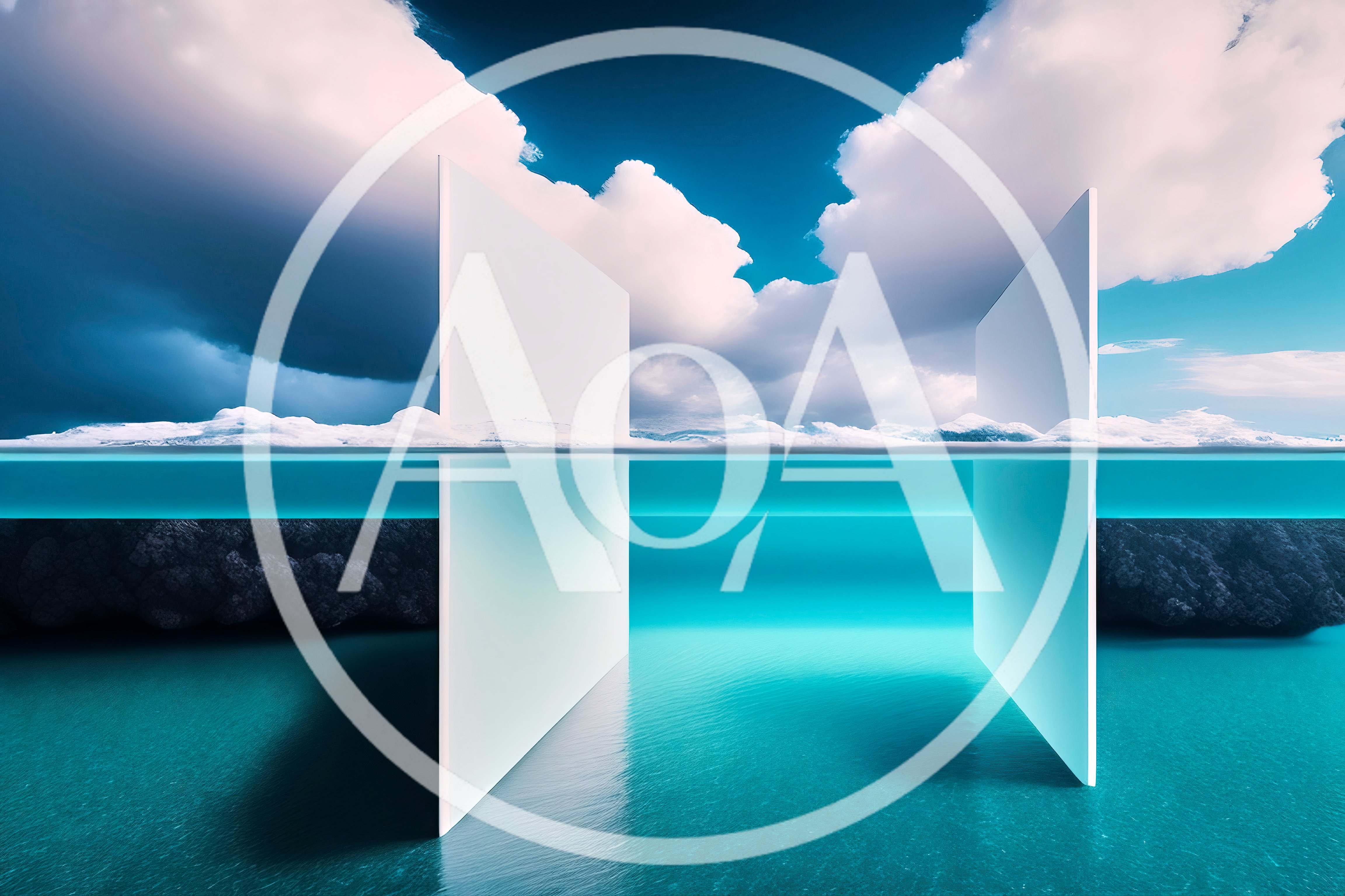 Surreal Minimalist White Walls Dividing Ocean and Sky