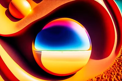 Abstract Surreal Sphere With Beach Landscape Reflection