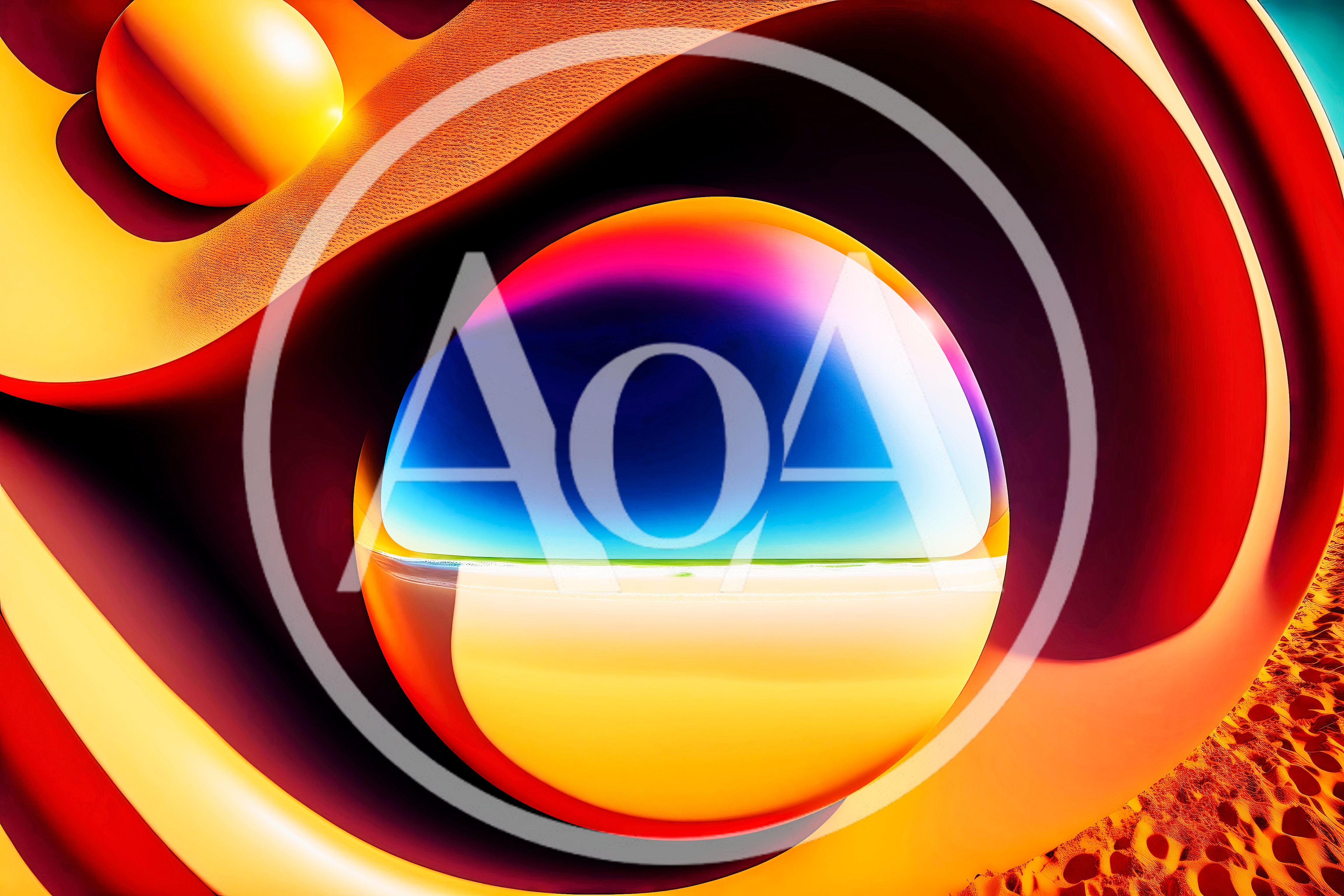 Abstract Surreal Sphere With Beach Landscape Reflection