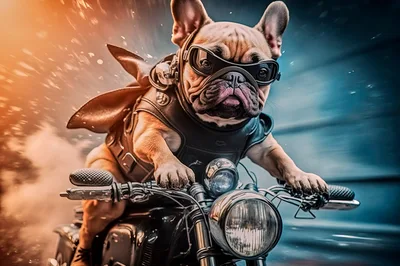 French Bulldog Riding A Motorcycle In Speed