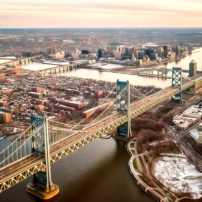 Aerial View of Benjamin Franklin Bridge in Philadelphia