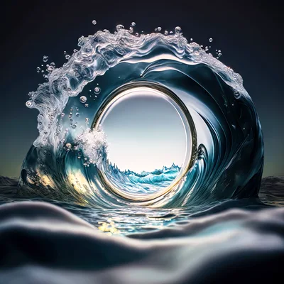Surreal Water Portal Wave With Circular Frame