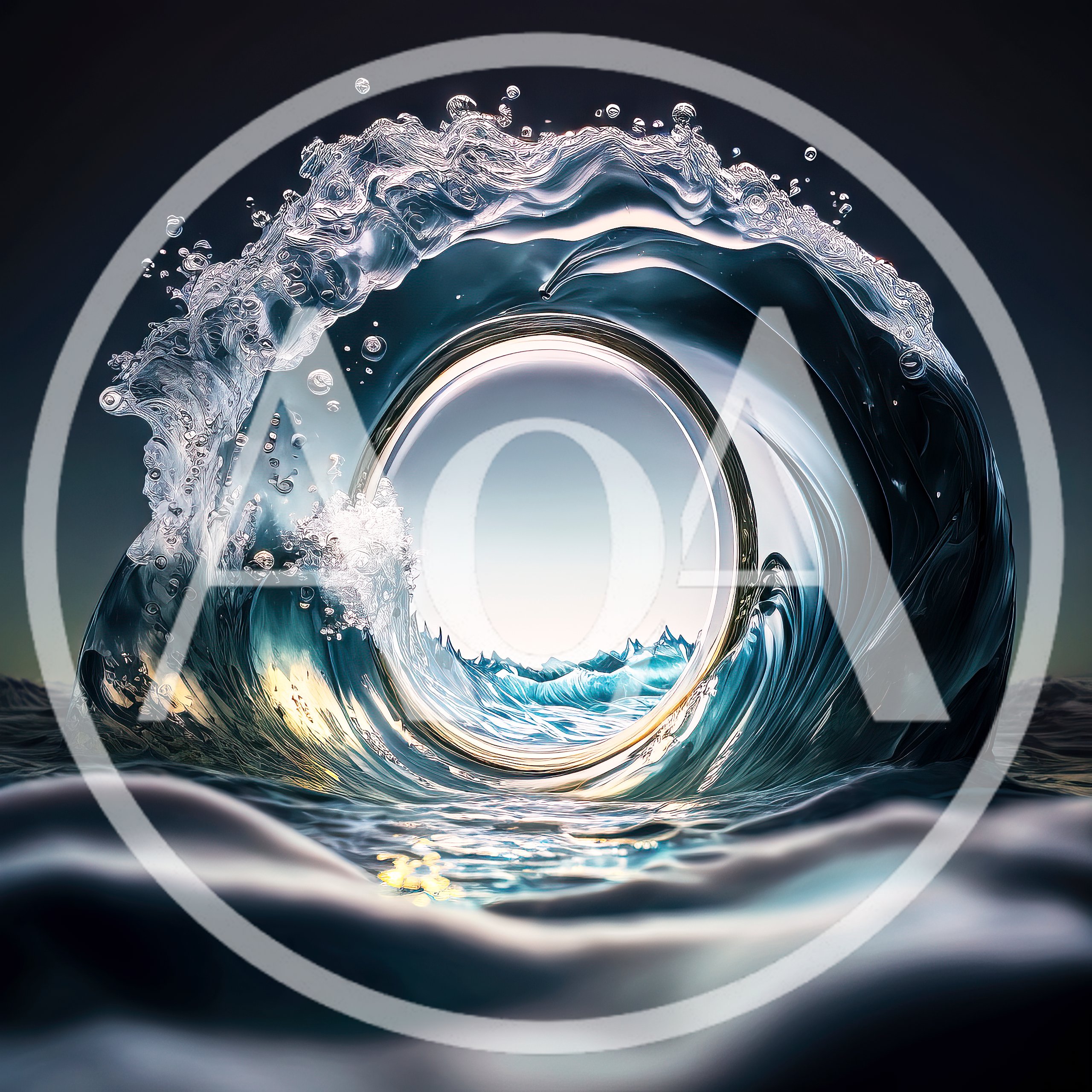Surreal Water Portal Wave With Circular Frame