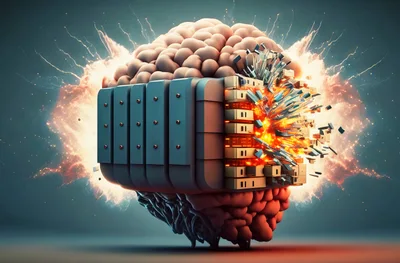 Conceptual Digital Brain Explosion With Server Infrastructure