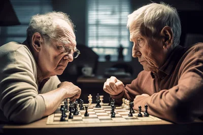 Two Elderly Men Playing Chess