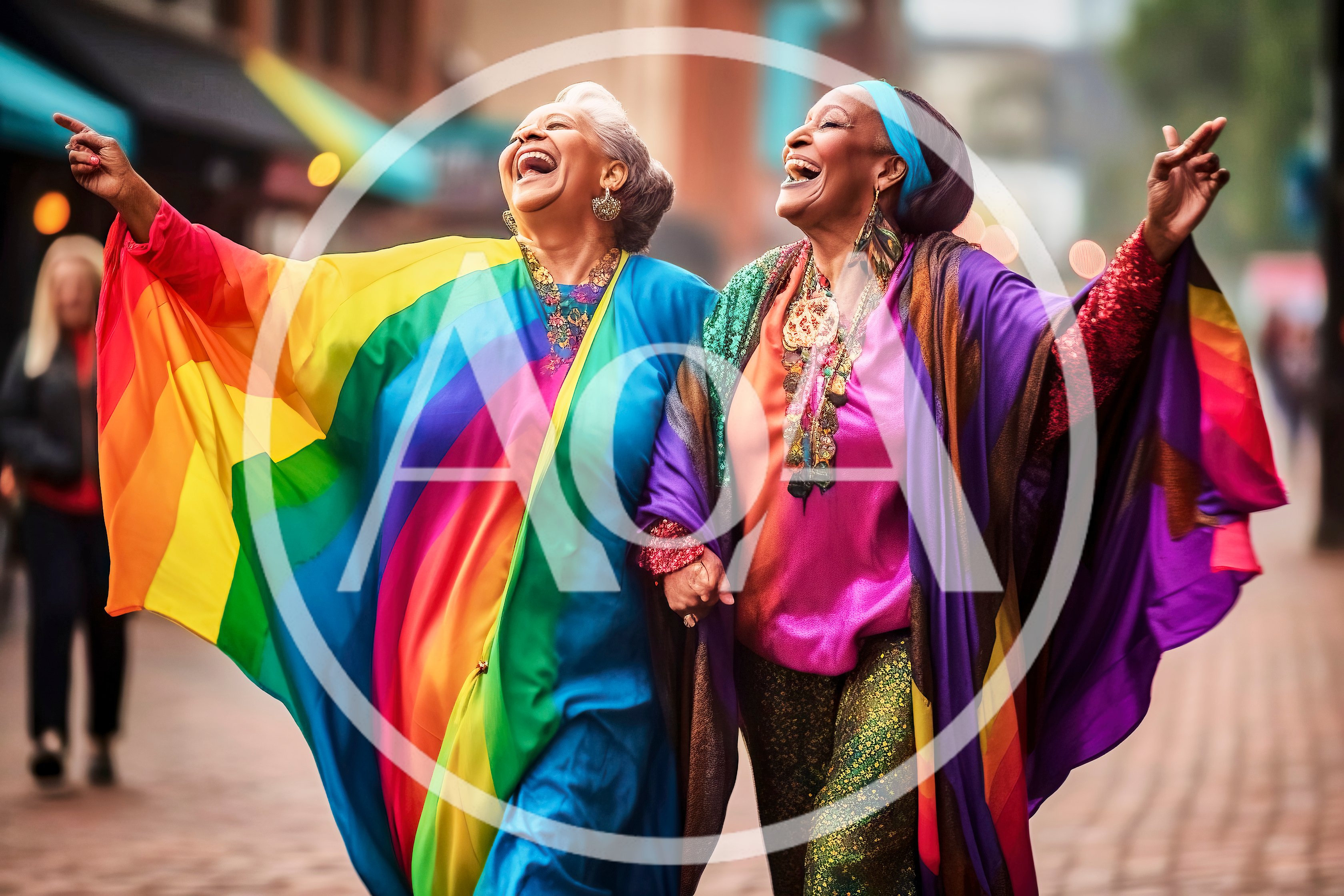 Two Joyful Senior Women Celebrating Pride Parade