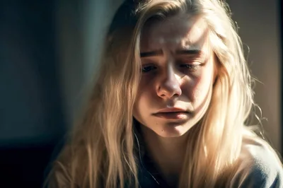 Close Up Portrait Of A Sad Young Woman