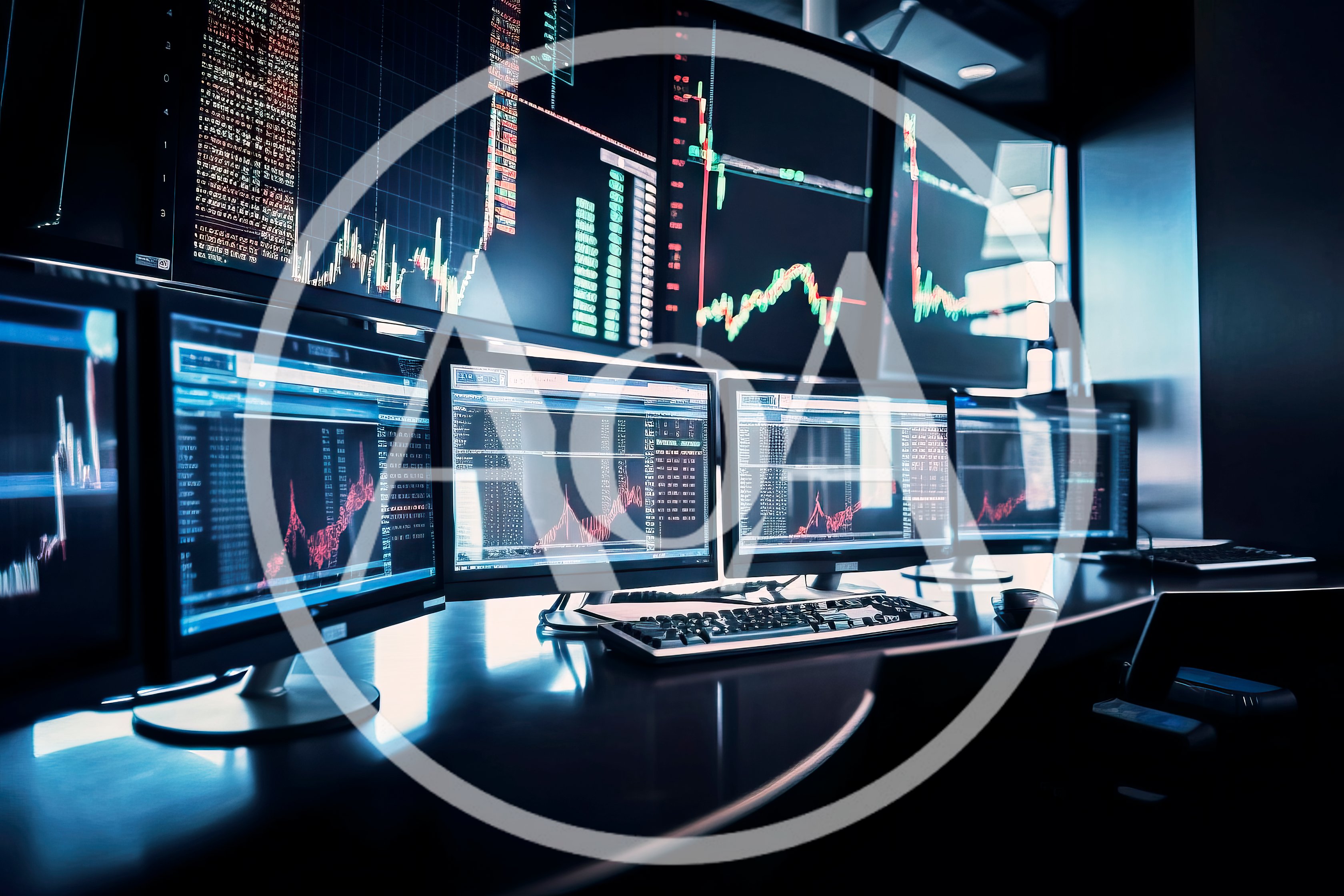 Financial Trading Desk With Multiple Computer Monitors