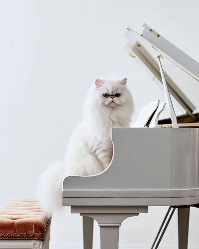 White Persian Cat Sitting On A Grand Piano