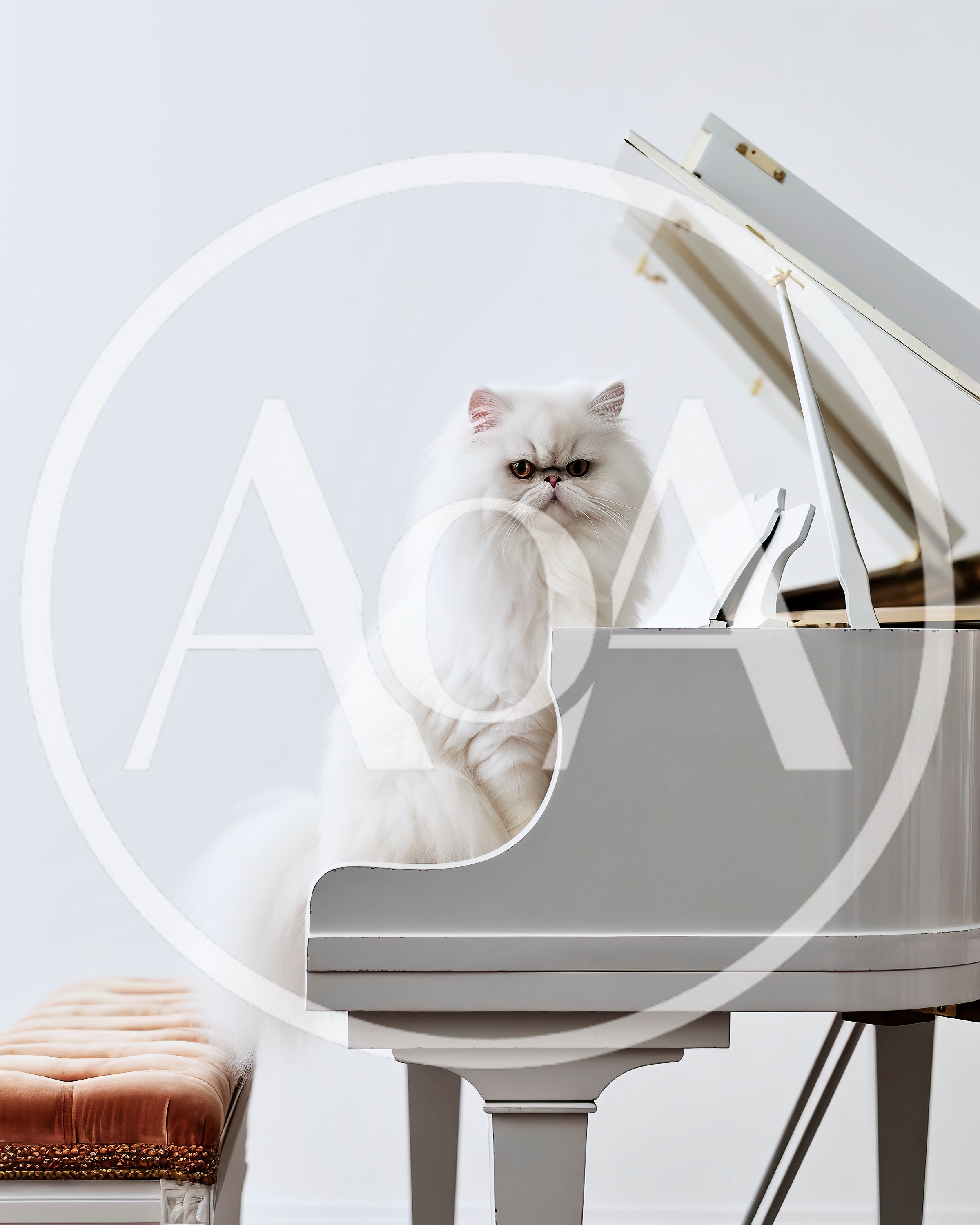 White Persian Cat Sitting On A Grand Piano