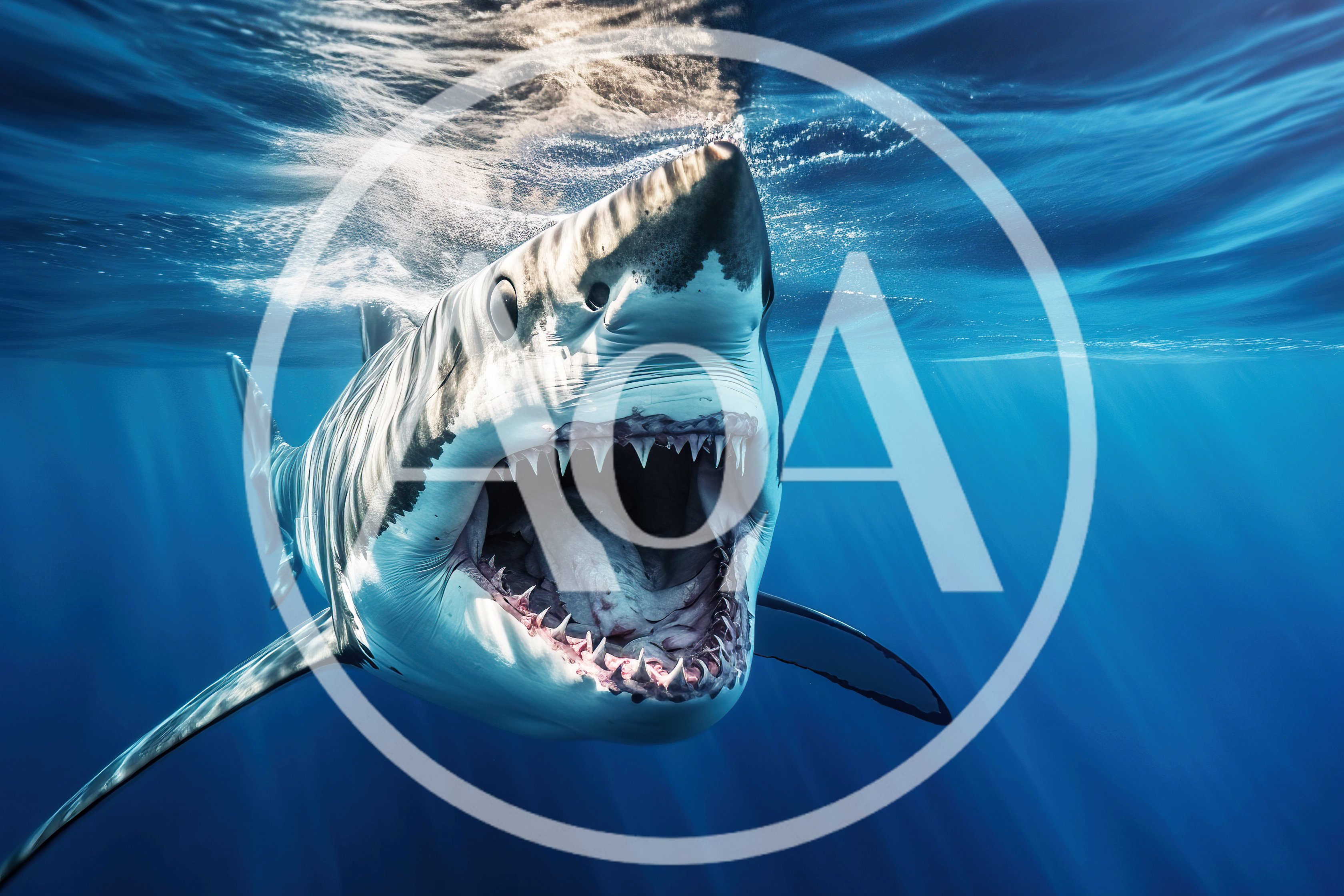 Great White Shark Swimming With Open Mouth