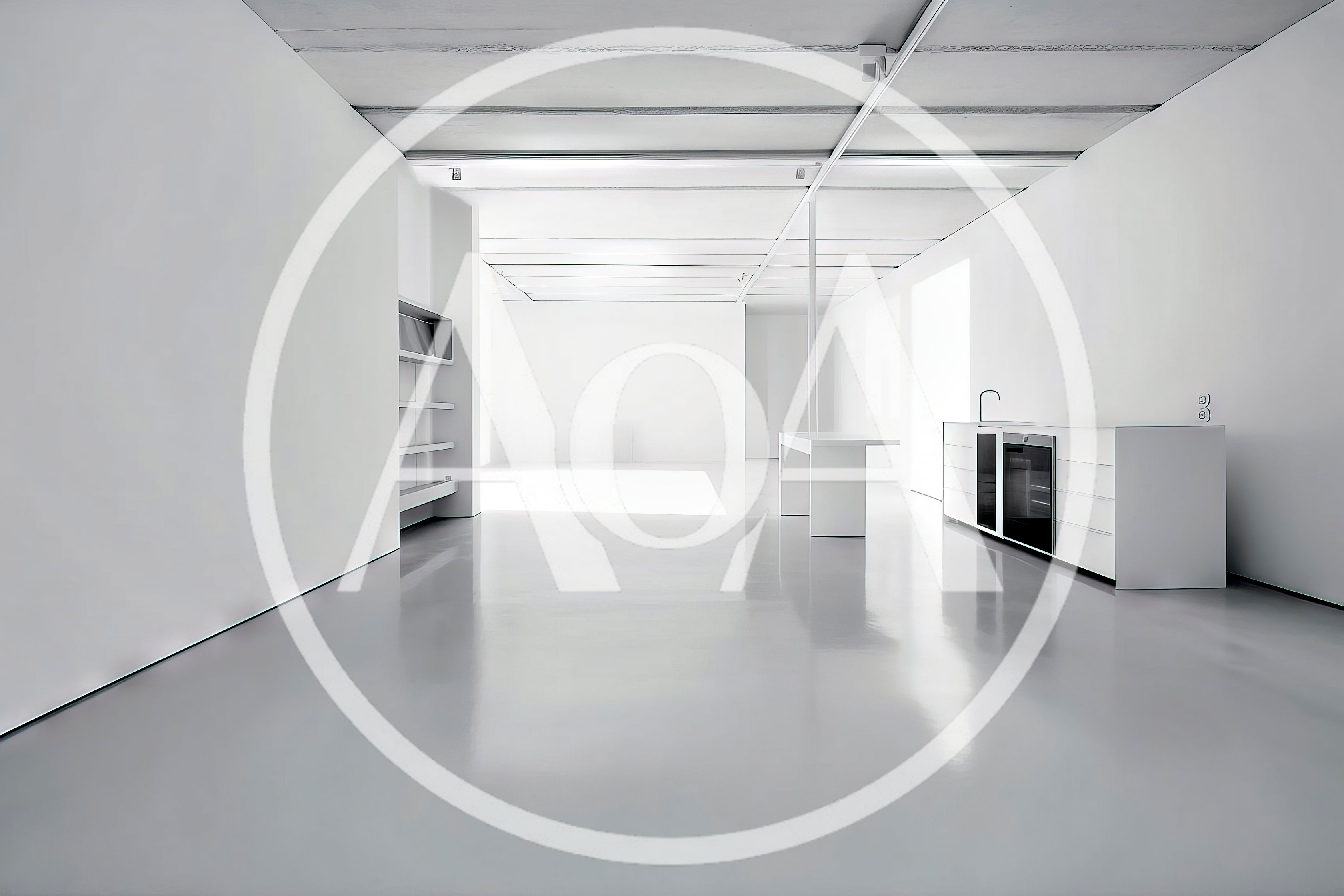 Minimalist Modern Kitchen Interior In A Spacious White Loft