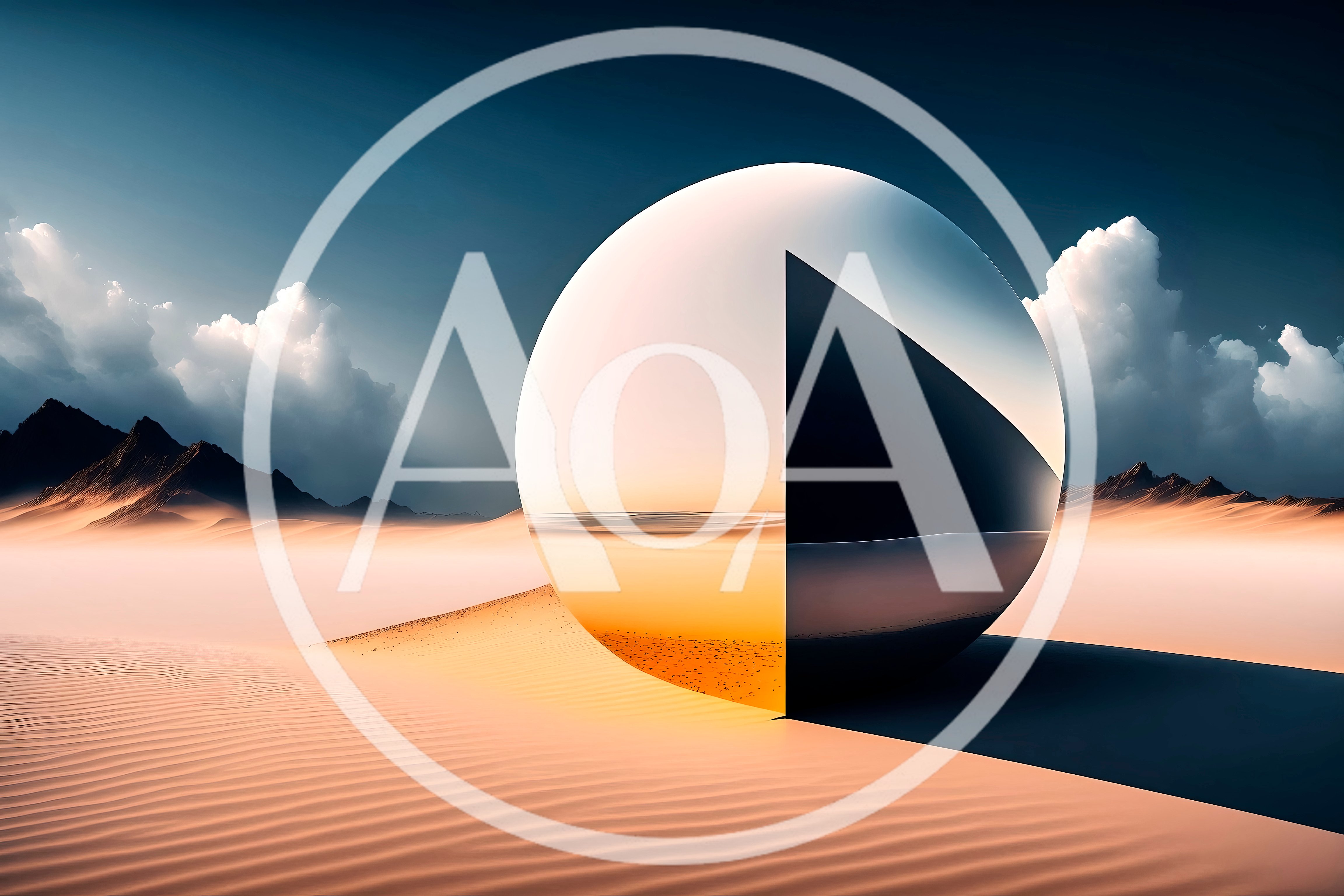 Surreal Metallic Sphere Reflecting Desert Landscape