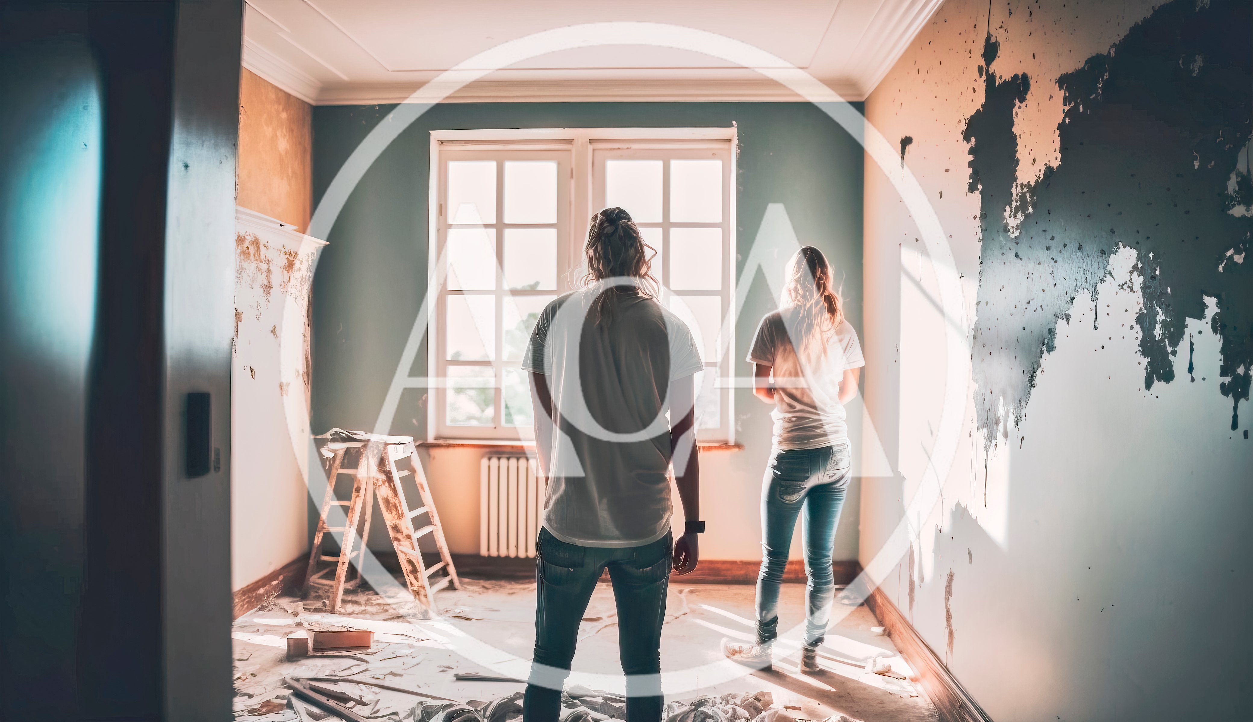 Couple Standing In A Renovating Room Looking Out Window