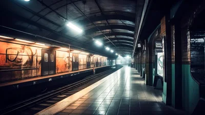 Empty Subway Station Platform With Parked Train
