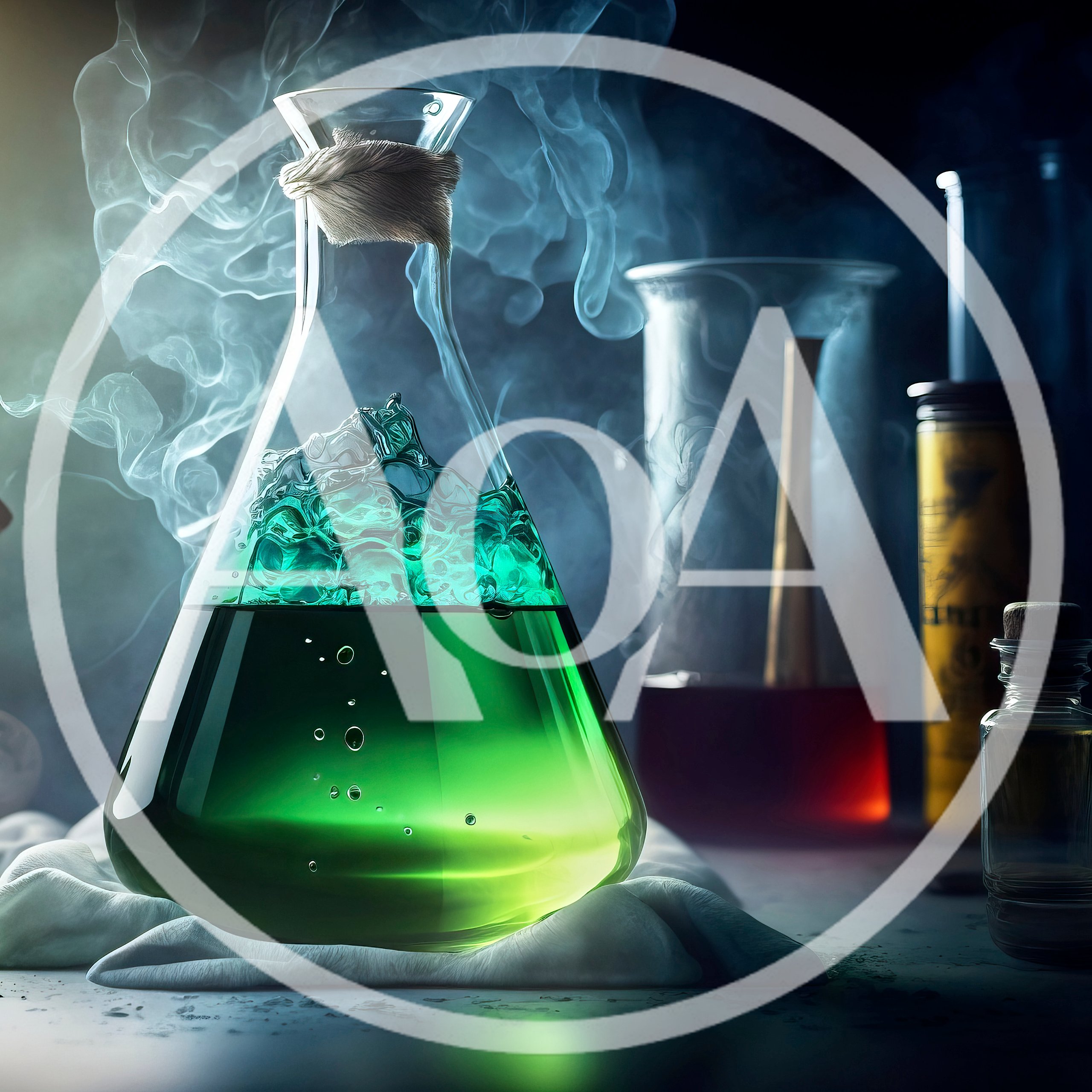 Green Chemical Potion In Laboratory Glass Flask