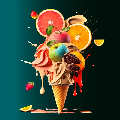 Surreal Fruit Ice Cream Cone Explosion