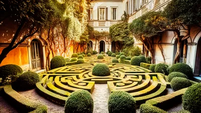 Ornate Formal Garden With Intricate Hedge Maze