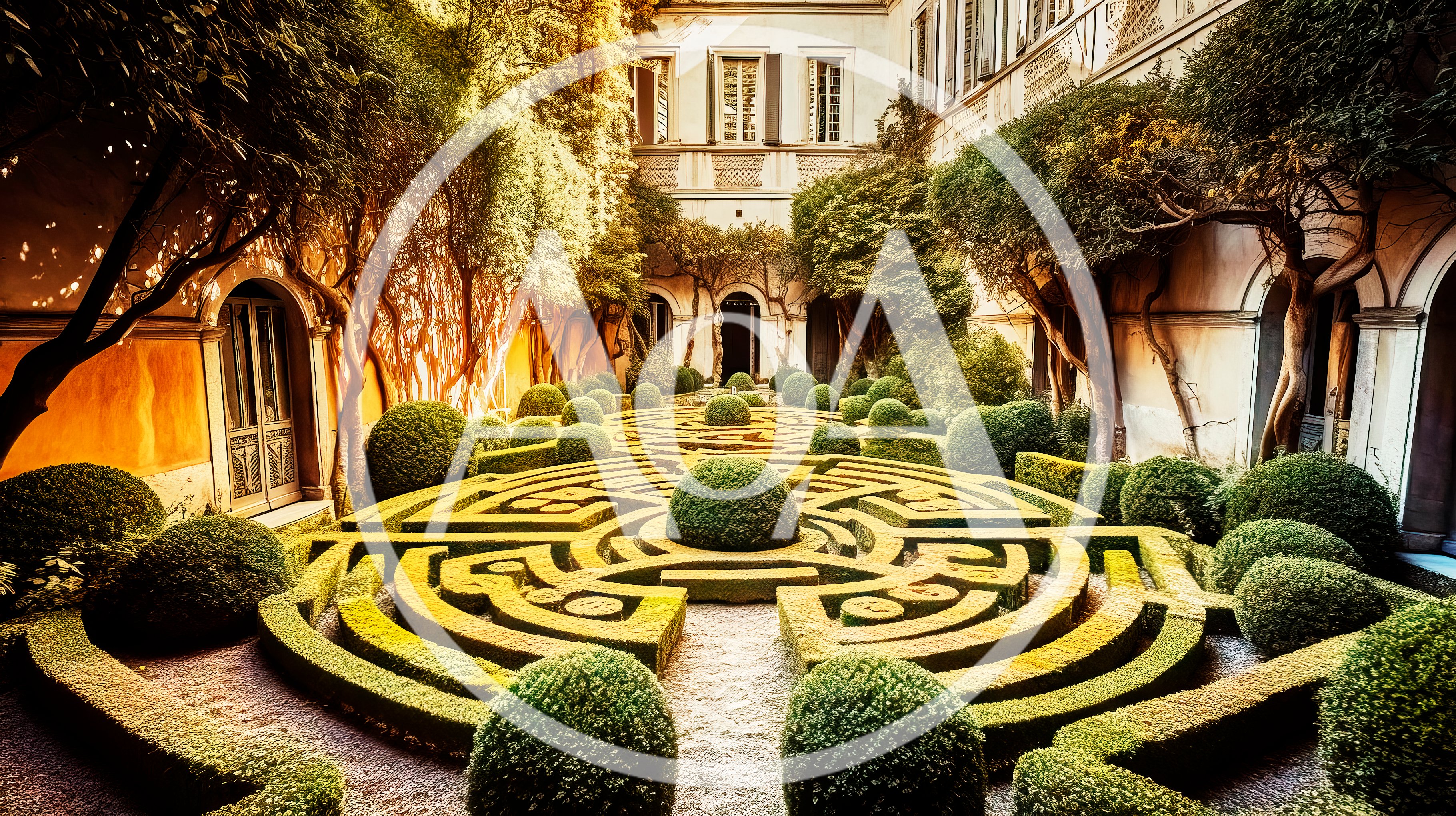 Ornate Formal Garden With Intricate Hedge Maze