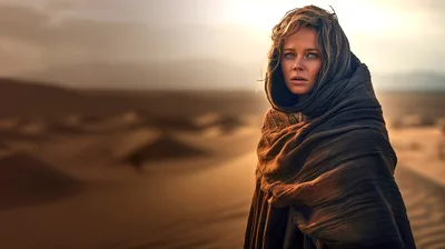 Young Woman Wearing A Headscarf In The Desert