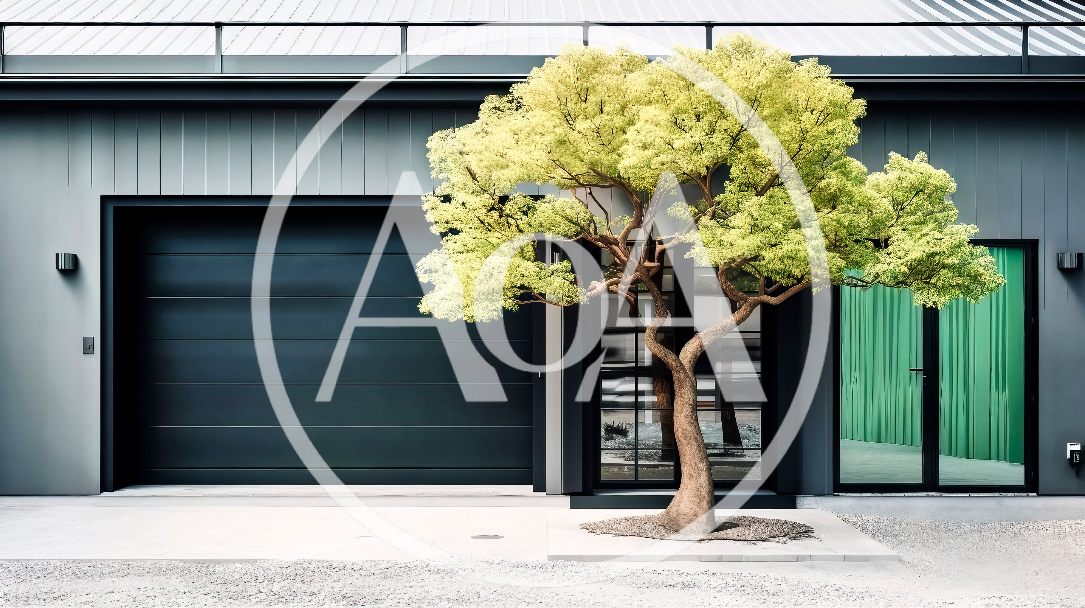 Modern Minimalist House Exterior With Decorative Tree