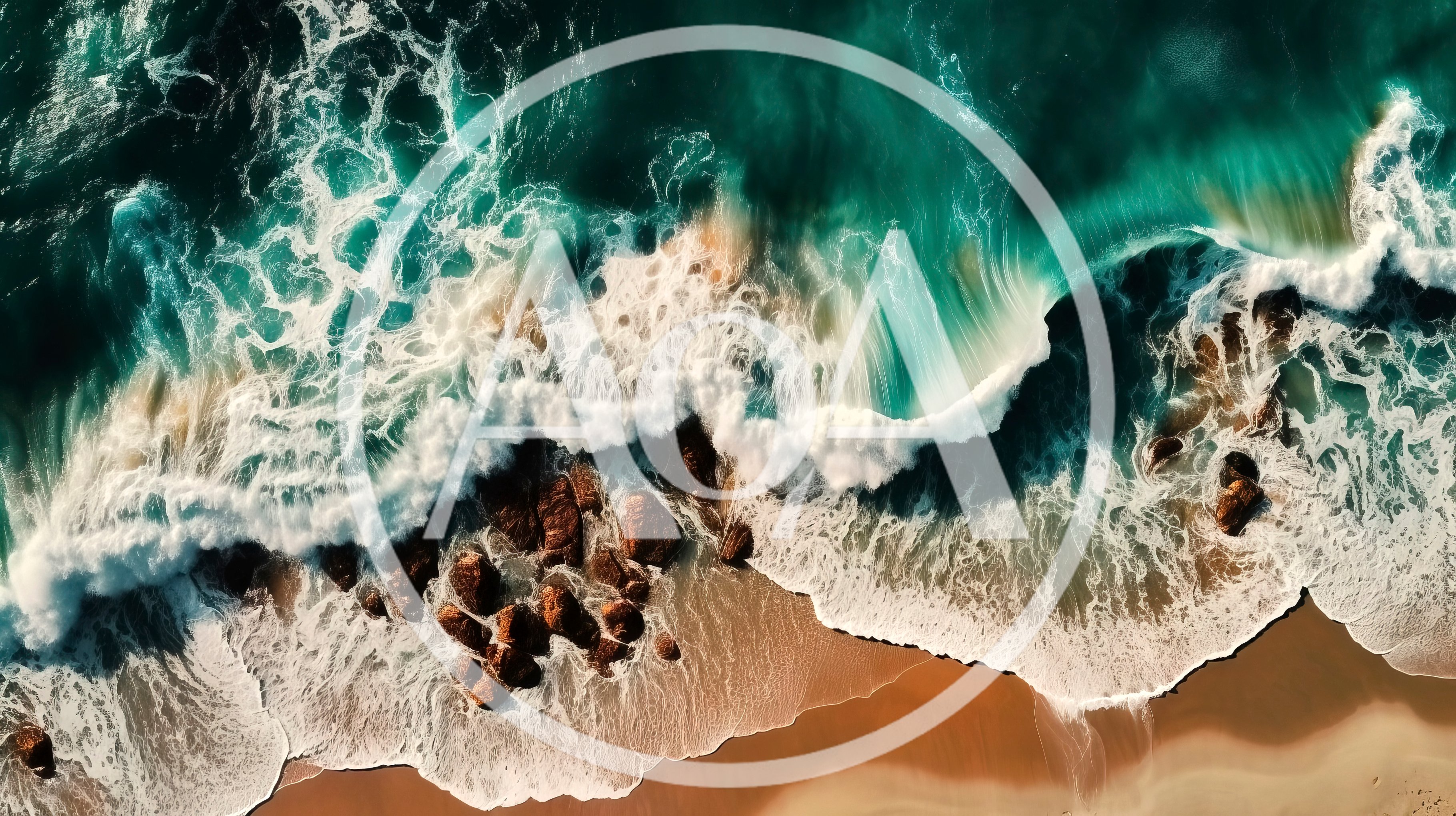 Aerial View Of Ocean Waves Crashing On Rocky Shore
