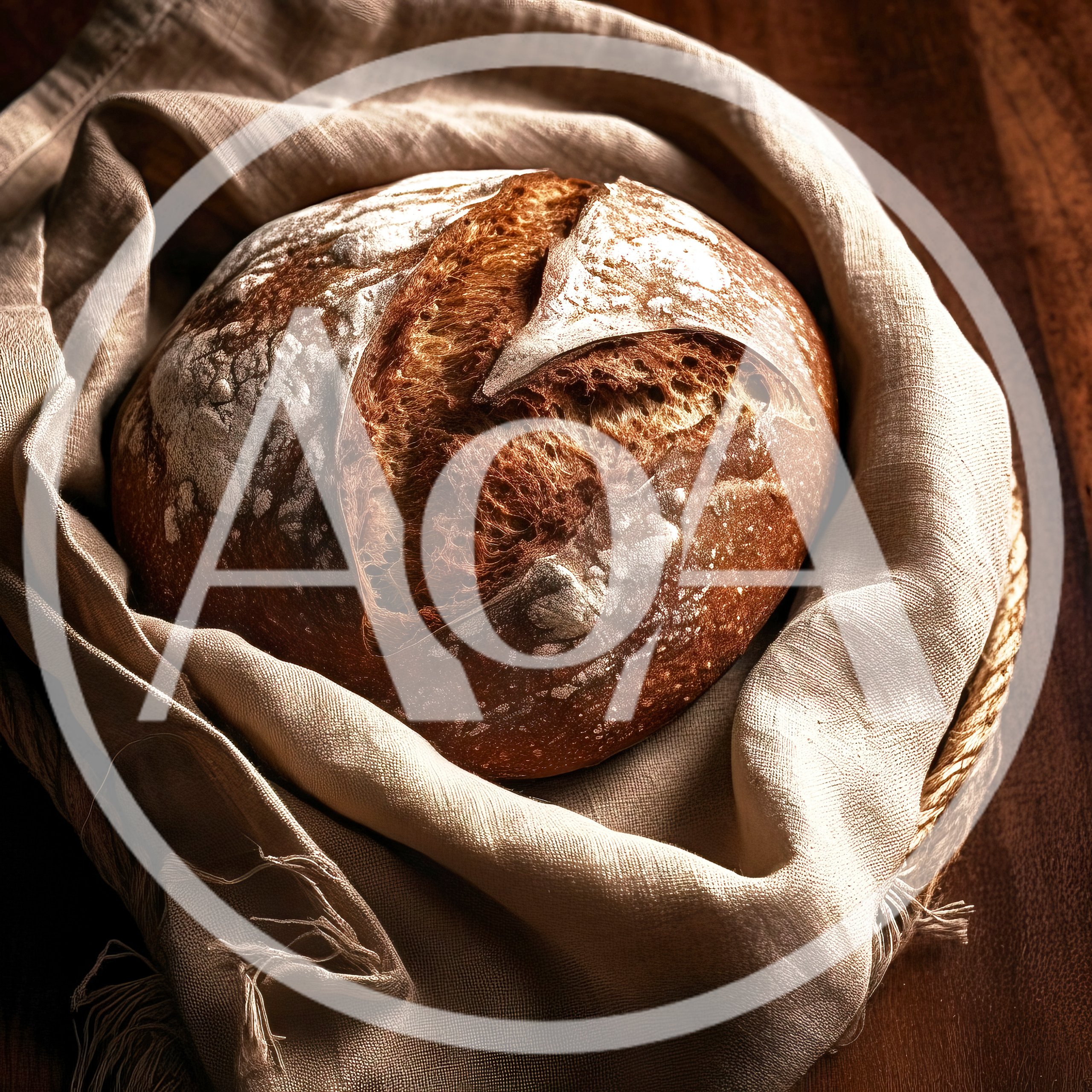 Freshly Baked Sourdough Bread In A Linen Cloth
