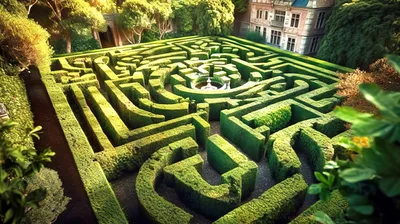 Aerial View Of A Large Formal Hedge Maze Garden