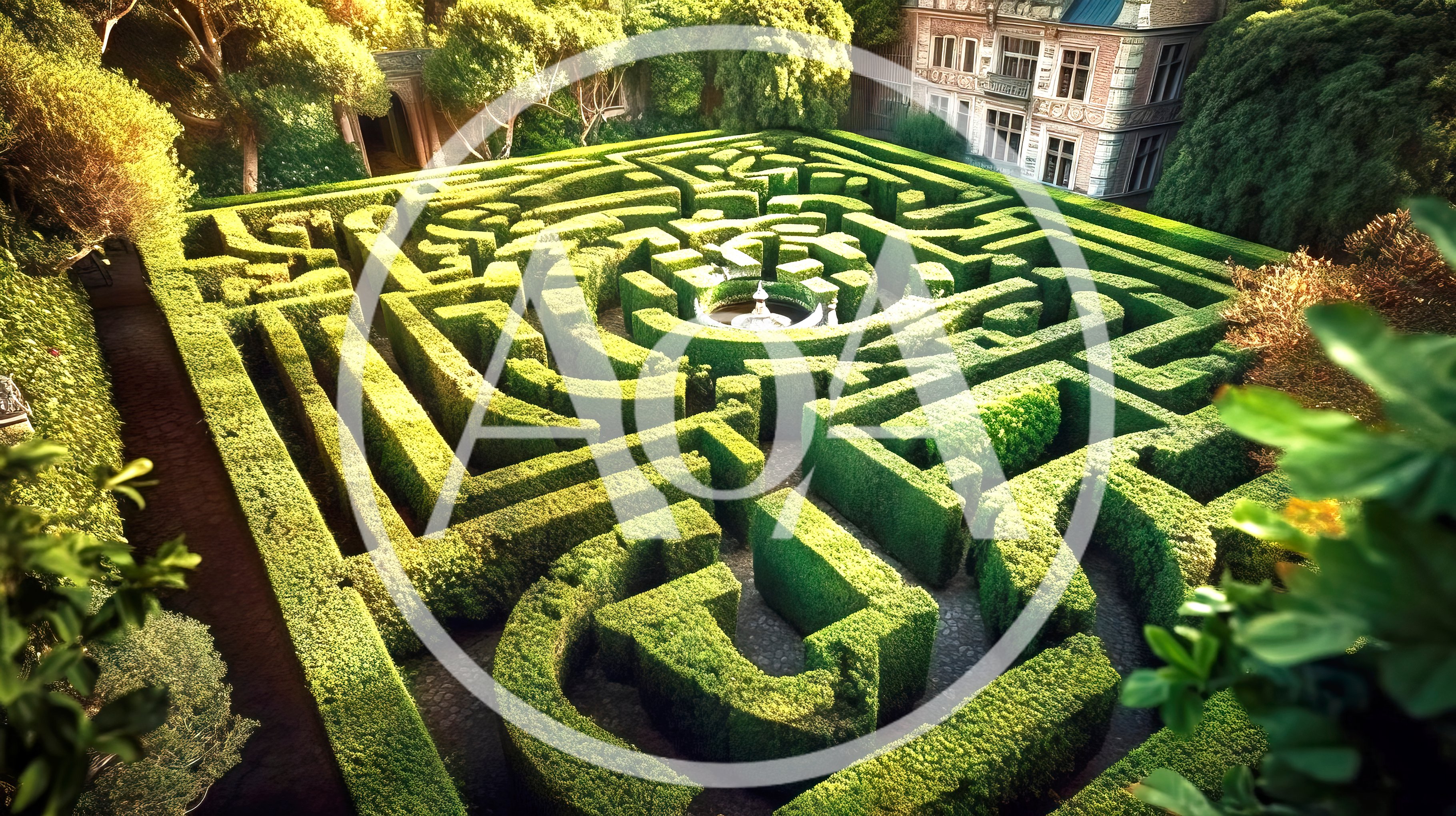 Aerial View Of A Large Formal Hedge Maze Garden