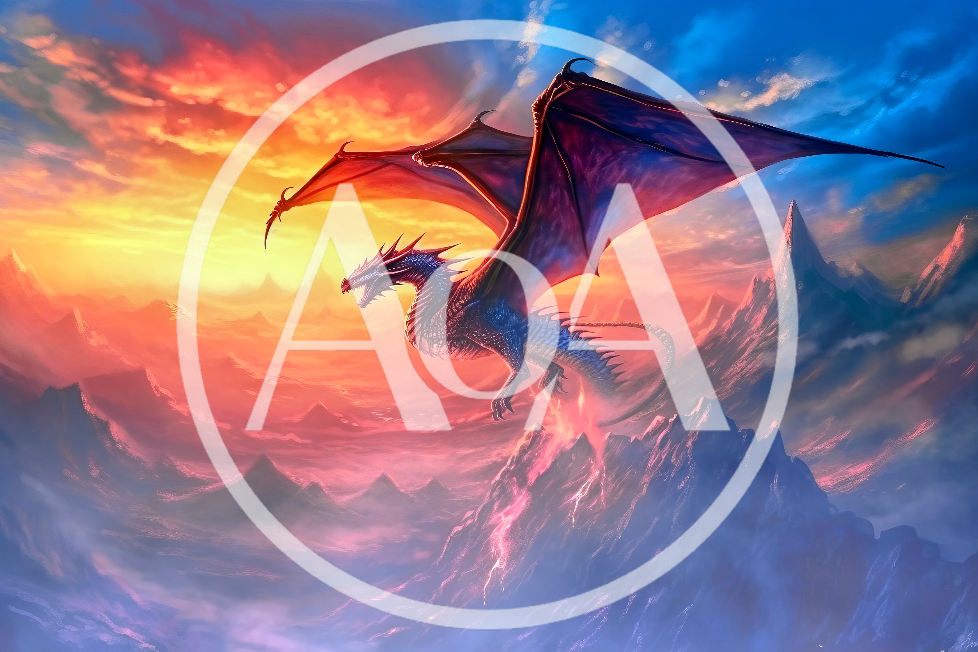 Majestic Dragon Flying Over Volcanic Mountain Range