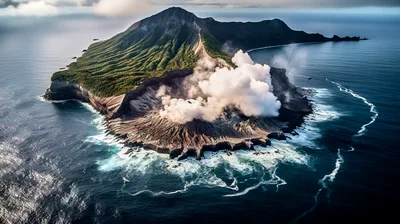 Aerial View Of An Active Volcanic Island
