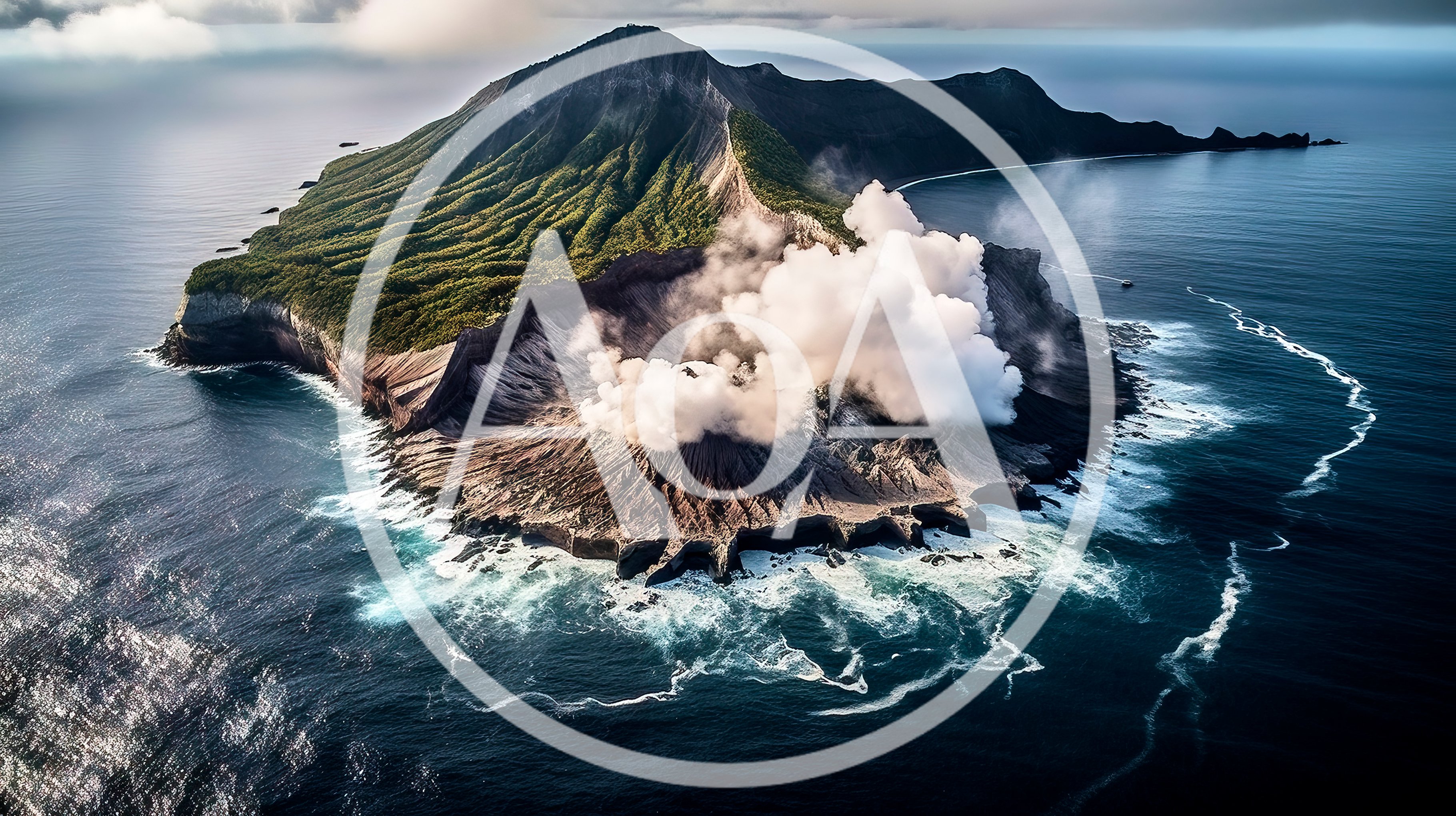 Aerial View Of An Active Volcanic Island
